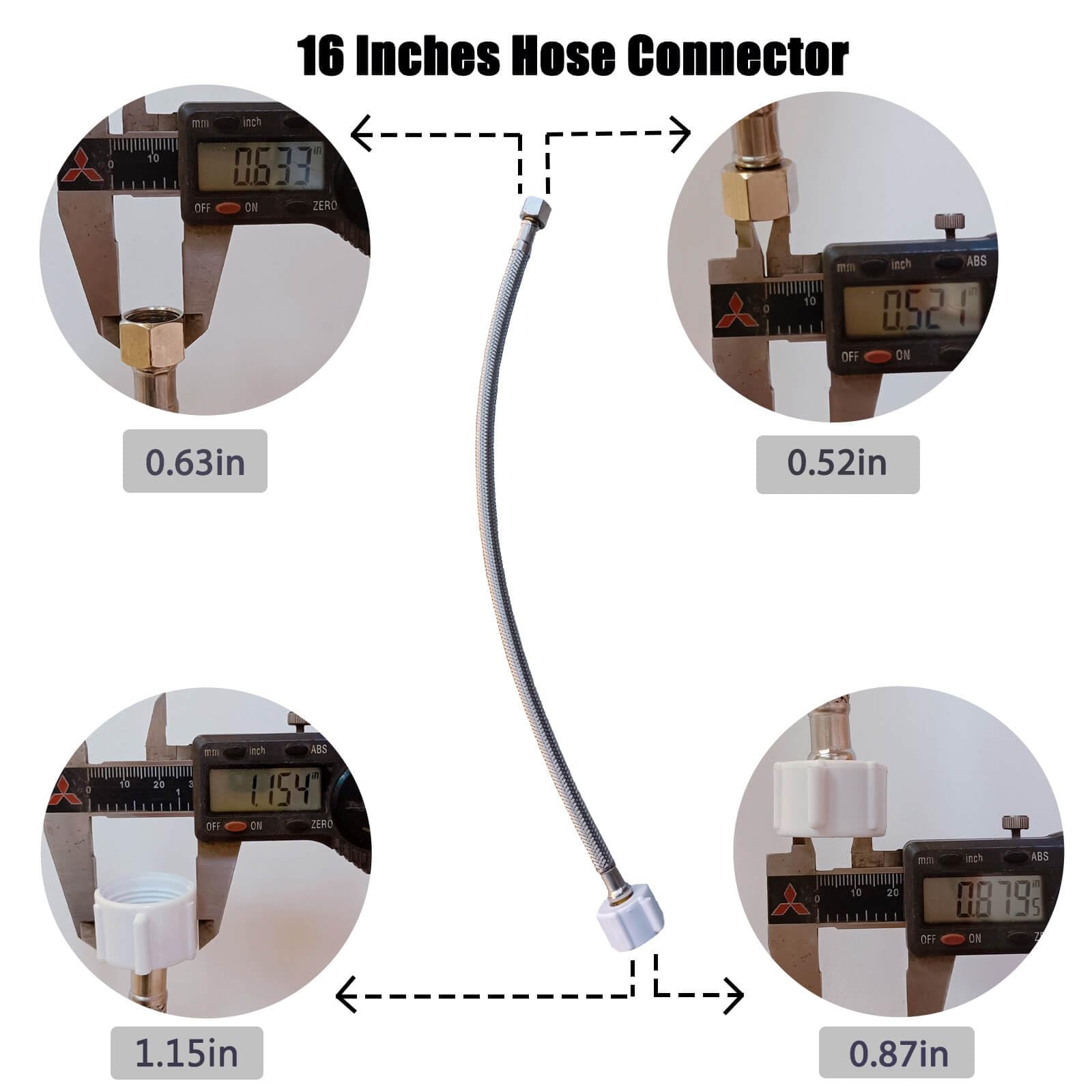 Línea de suministro de inodoro de 3/8 a 7/8, manguera de conector de inodoro de acero inoxidable de 16 pulgadas para reemplazo de manguera de suministro de inodoro