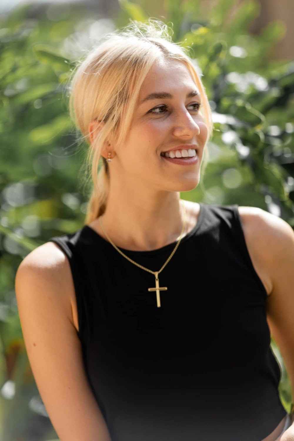 24k Gold Plated Chain Style Cross Pendant Necklace Solid Clasp Stainless Steel for Men,Women,Teens Religious for Charms Miami Cuban Link Diamond Cut