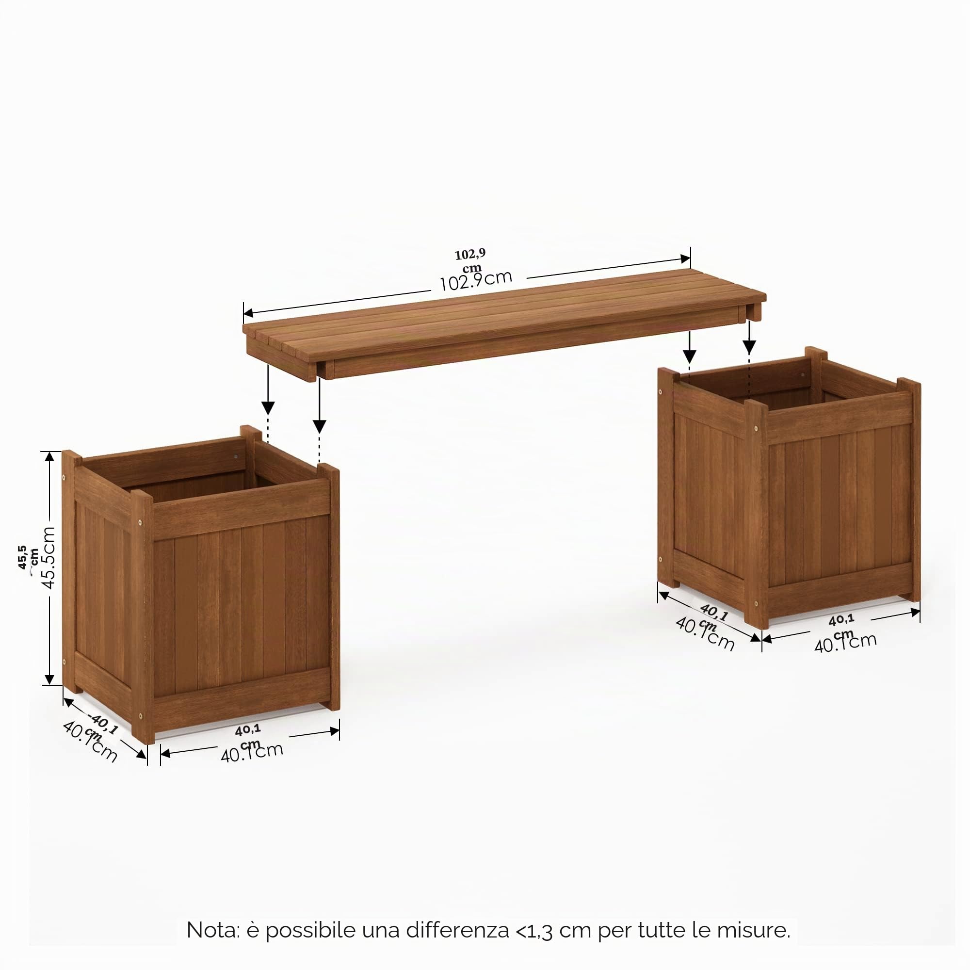 Furinno Tioman Fioriera, in Legno, 44.7 x 28.956 x 182.11 cm, Naturale | 102,9 cm di larghezza, fioriera a doghe in legno massiccio con seduta, cubo da giardino, in olio di teak, per interni