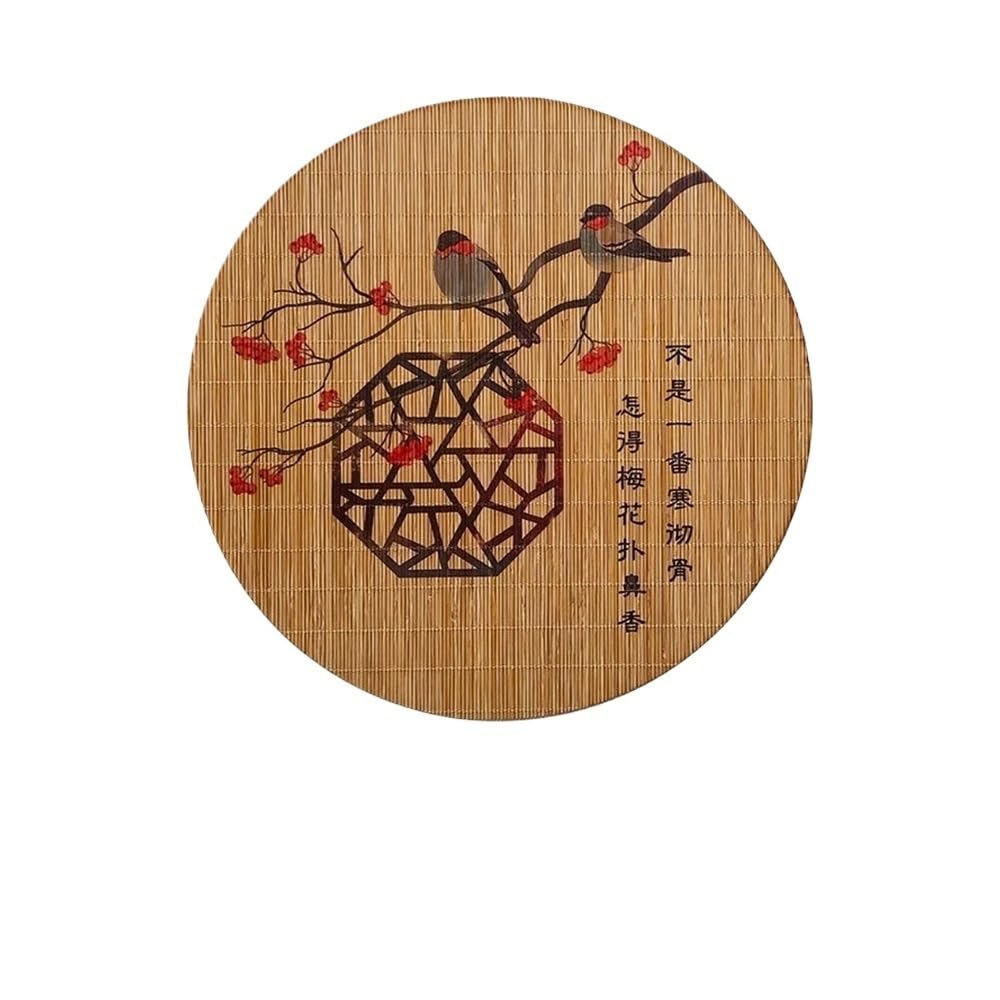Vintage Chinese Bamboo Tea Mat Heat-Resistant Tea Table Runner Kung Fu Style Insulated Placemat With Printed Design(01 Plum 30cm)