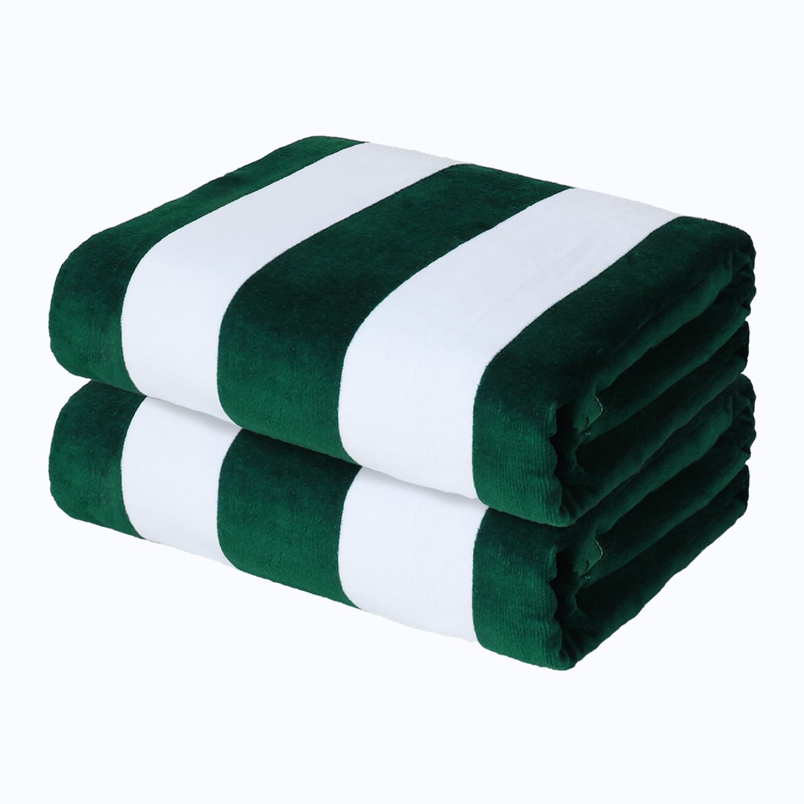 Exclusivo Mezcla 2 Pack Cotton Oversized 35x70 Inches Cabana Stripe Beach Towels, Super Absorbent Soft Plush Pool Bath Towel (Dark Green)