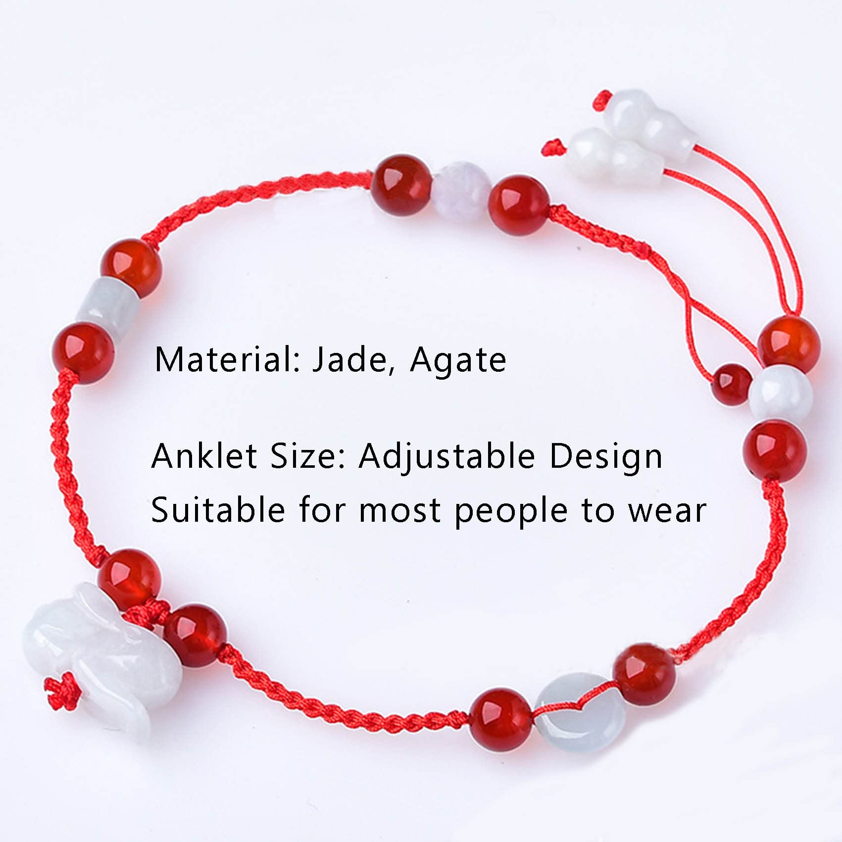 Tobillera Feng Shui Pulsera de Tobillo de Hilo Rojo Jade Natural Tobillera con Dije de Animal del zodíaco Chino Colgante Wu Lou Amuleto de Buena Suerte Pulsera de pie Ajustable Hecha a Mano Reiki