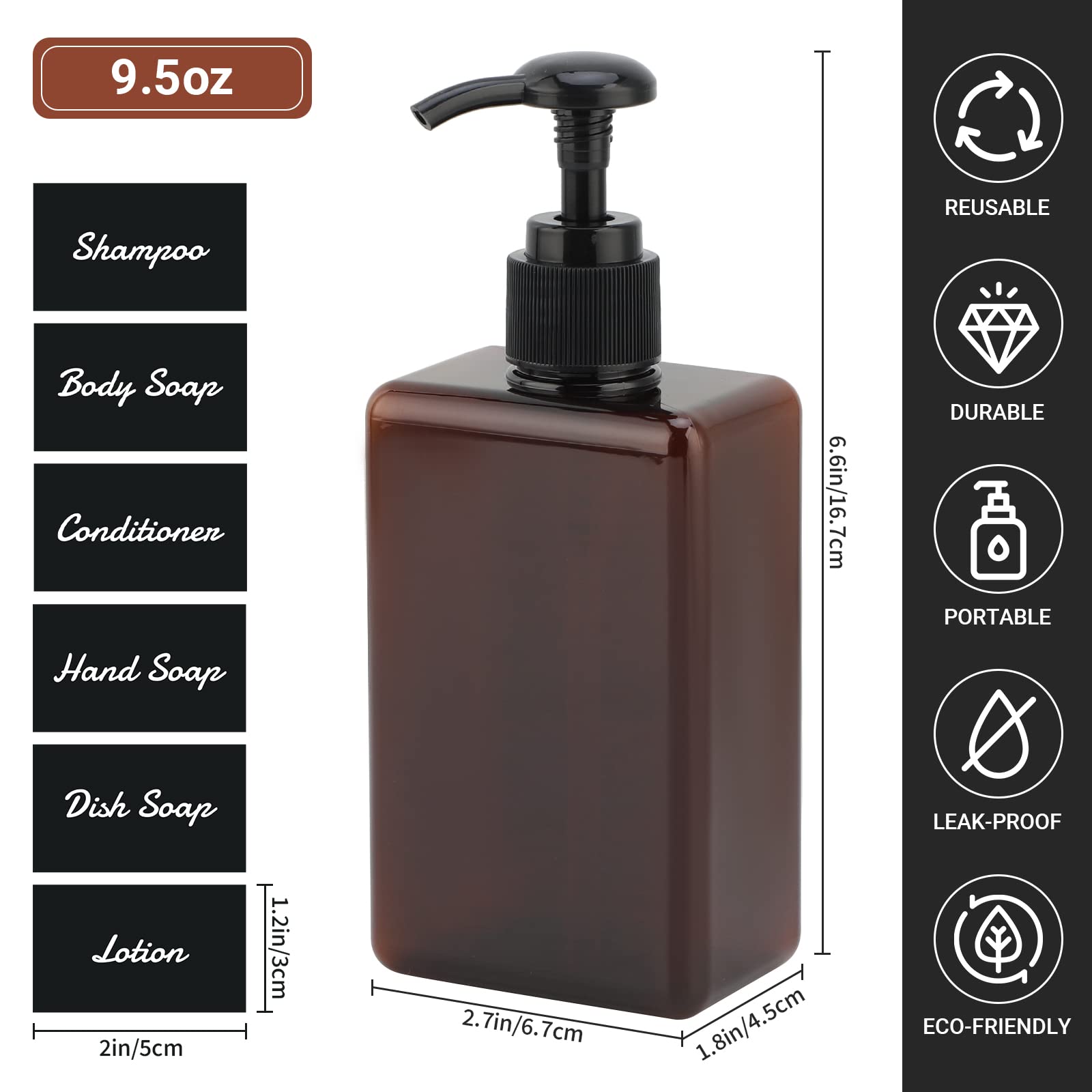 Segus Pump Bottle Dispenser, 3 Pieces 280ml Liquid Soap Dispenser, Refillable Shampoo and Conditioner Bottles - Image 2