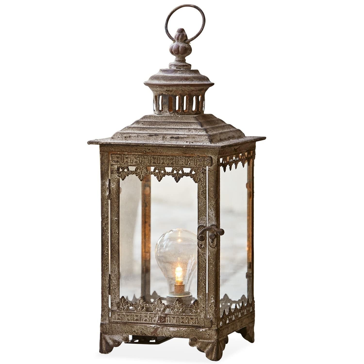 Loberon Lanterna Eglise In Ferro E Vetro - Stile Antico 38x40x18 Cm Con Maniglia E Porticina