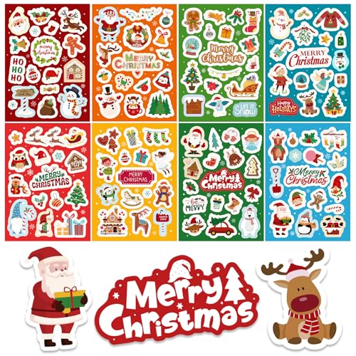 16 Fogli Adesivi Natalizi Scrapbooking Adesivi Decorativi Natale Babbo Natale Albero di Natale Decorazione Natalizia per Regalo Pacchetto Libro Valigia Vetrofanie Stickers