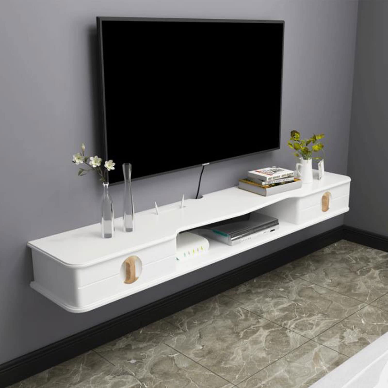 Scaffale galleggiante da parete per TV, lettori DVD, giocattoli, libreria, supporti TV, console TV, organizer con router, set top box, cornici per foto, CD, lettore DVD, Sky Box per la casa