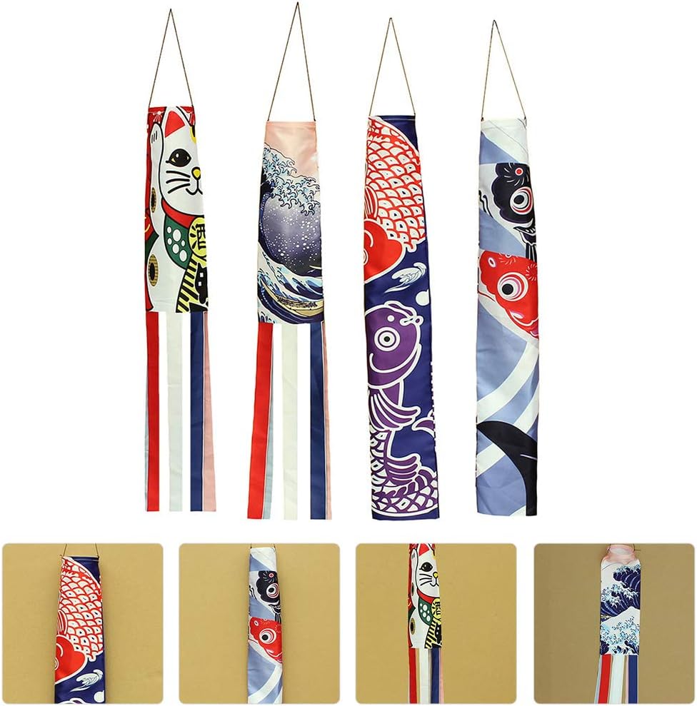 LUOZZY 4 Pcs Japanese Carp Windsock for Restaurant Japanese Koi Fish Windsock for Outdoor Hanging