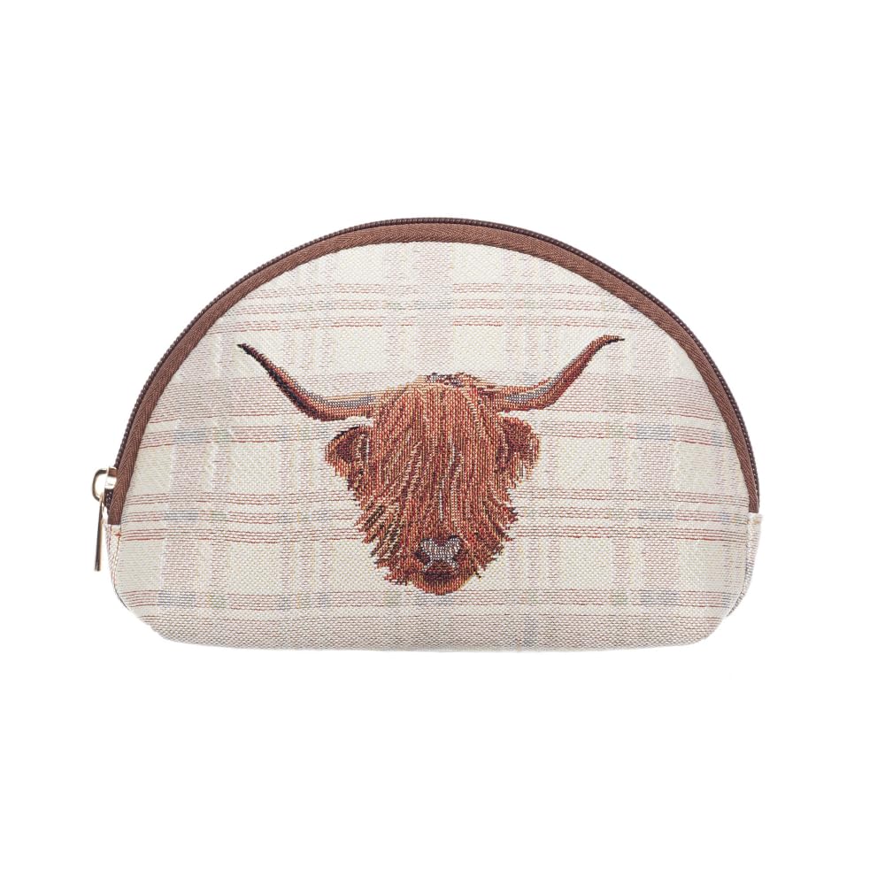 Signare Tapestry Cosmetic Bag, Woven Tapestry Fabric, 21 x 7 x 13 cm, Eco-Dyed Sustainable Materials (COSM) (Highland Cow)