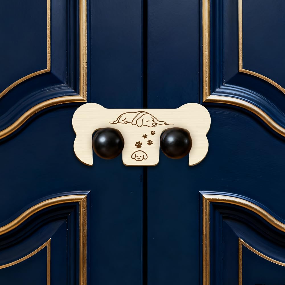 PRESSINART French Door Pet Lock Wooden Double Door Lock Keep Animals Out Paw Print Pattern Pywood Dog Cat Safety Gate Accessory for Indoor Kitchens Wardrobes Living Rooms Bedrooms 7.9 x 3.7 x 0.2 Inch - Image 4