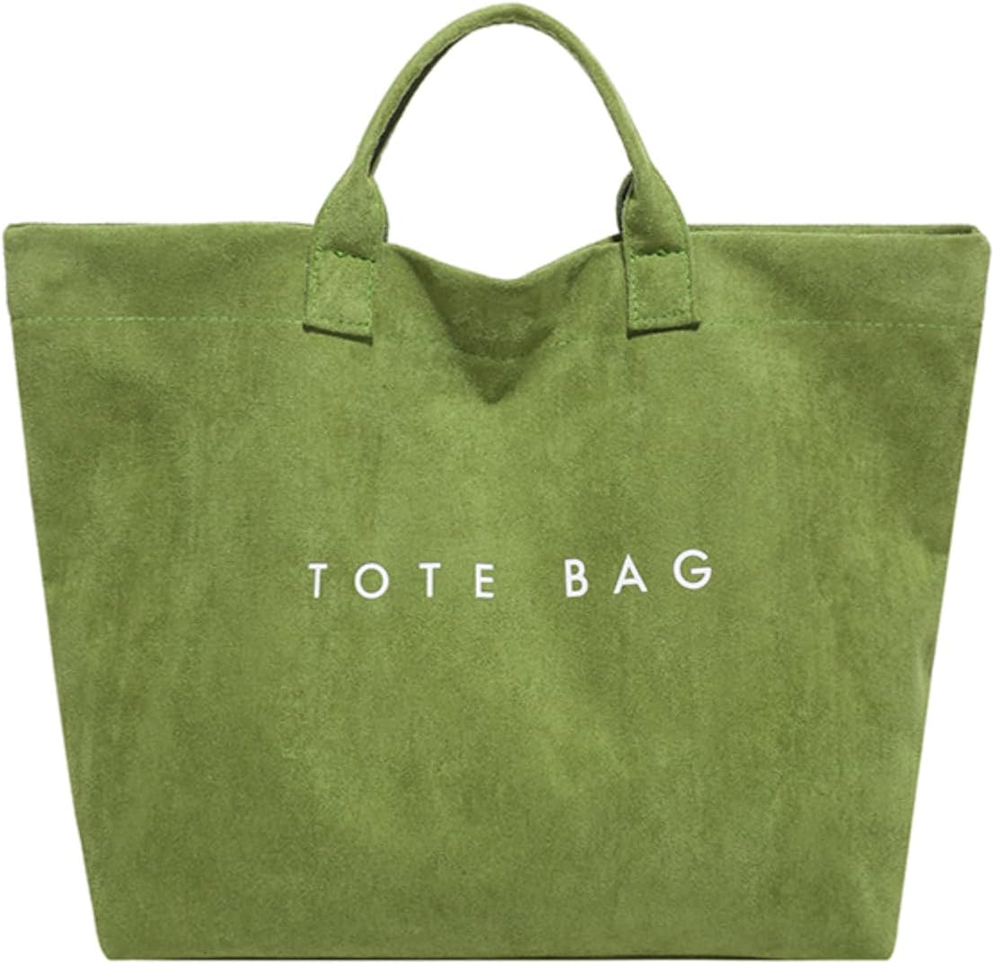 Suede Tote Bag for Women Large Tote Purse for Work Travel Letter Print Hobo Bag Han...