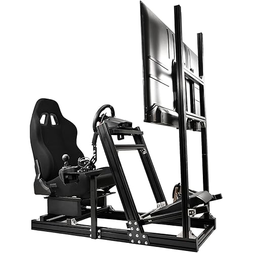 Marada Aluminum Profile Racing Simulator Cockpit With Monitor Stand, Fit For Fanatec, for Thrustmaster T818, for Logitech G923 GPro, Stable Driving Cockpit With Black Seat,Not Included Wheel and Pedal