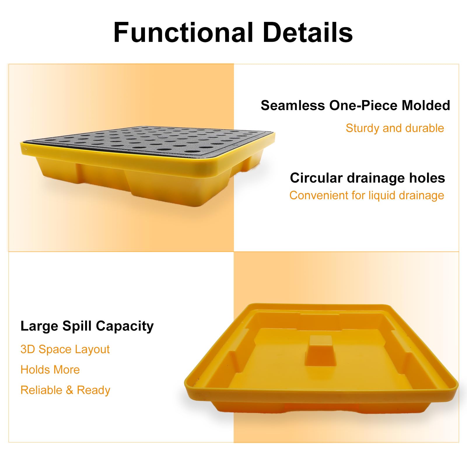Vasca di contenimento chimico con griglia rimovibile – in plastica antiperdita impilabile facile da pulire per laboratorio officina e industria (33 * 33 * 5.8cm)