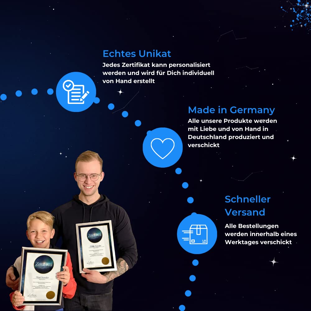 Echte Sternschnuppe mit personalierbarem Echtheitszertifikat und Holzbilderrahmen | Meteorit als Geschenk zum Jahrestag, Geburtstag, Valentinstag, Weihnachten