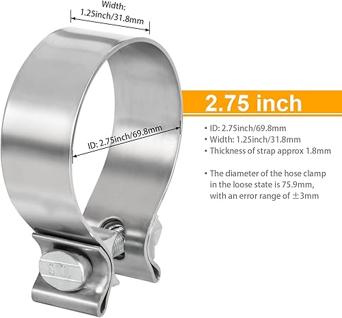 Miniatura 7 de Abrazadera de escape de banda estrecha de acero inoxidable 304 (abrazadera de escape de 3 pulgadas 2 piezas)