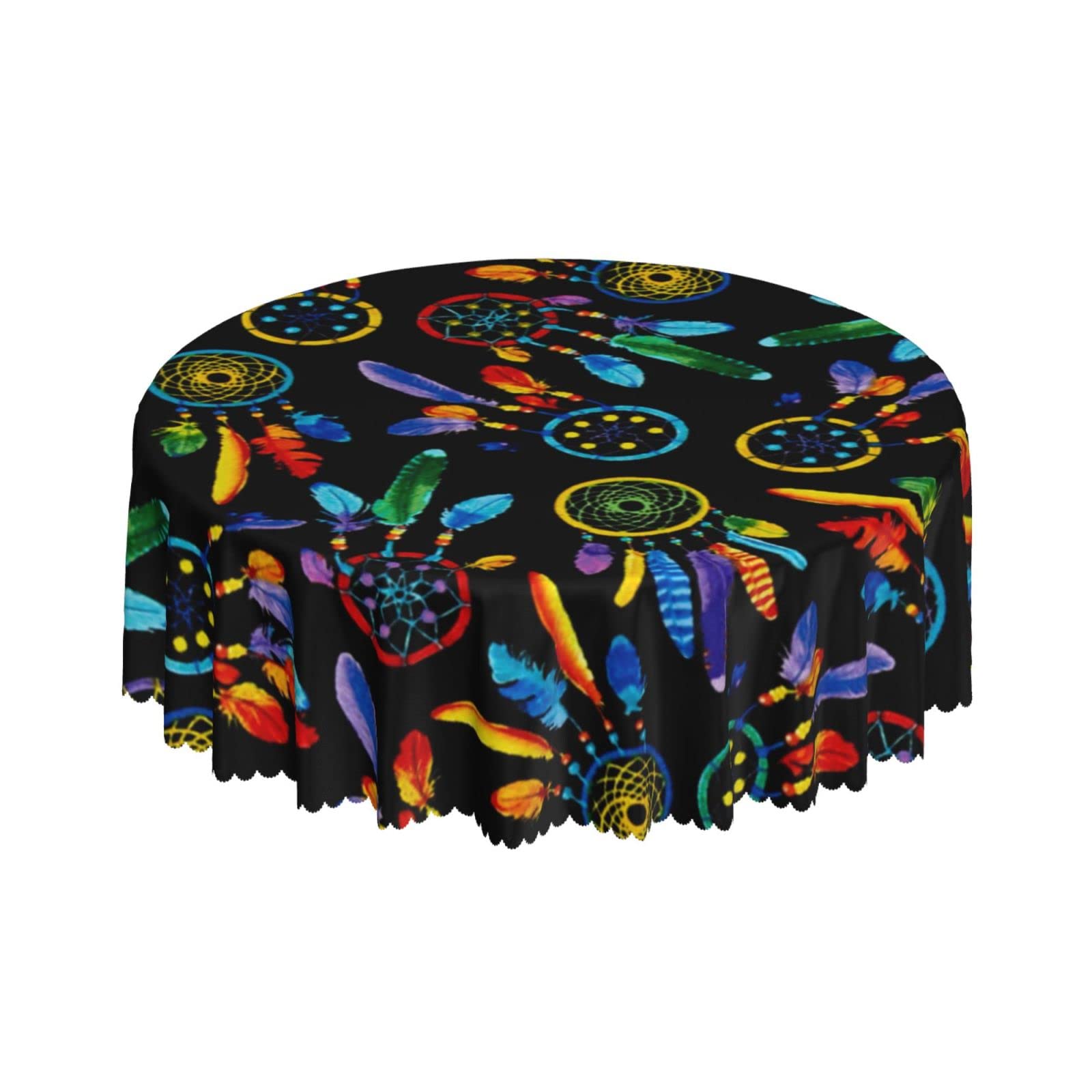 Lsjuee Dreamcatchers Tribe Southwest Black Round Tablecloth 60 Inch Printed Washable Tablecloth for Dining Party Holiday Fall Home Decorative