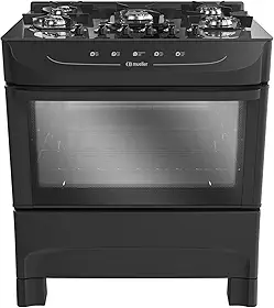 Fogão Mueller preto fosco 5 Bocas com mesa de vidro e acendimento Mfv5bb