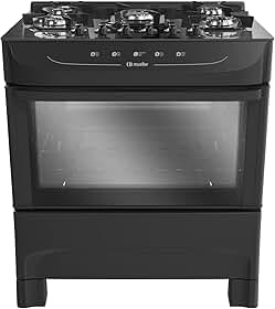 Fogão Mueller preto fosco 5 Bocas com mesa de vidro e acendimento Mfv5bb