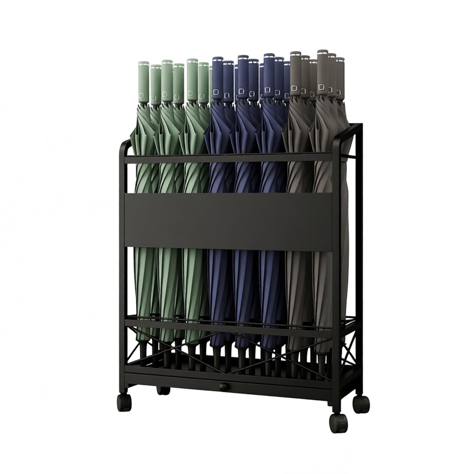 WXPGFEQ 360° Movable Umbrella Stand, Iron Draining Storage Rack for Home Entrance, Hotel Lobby, Easy Assembly