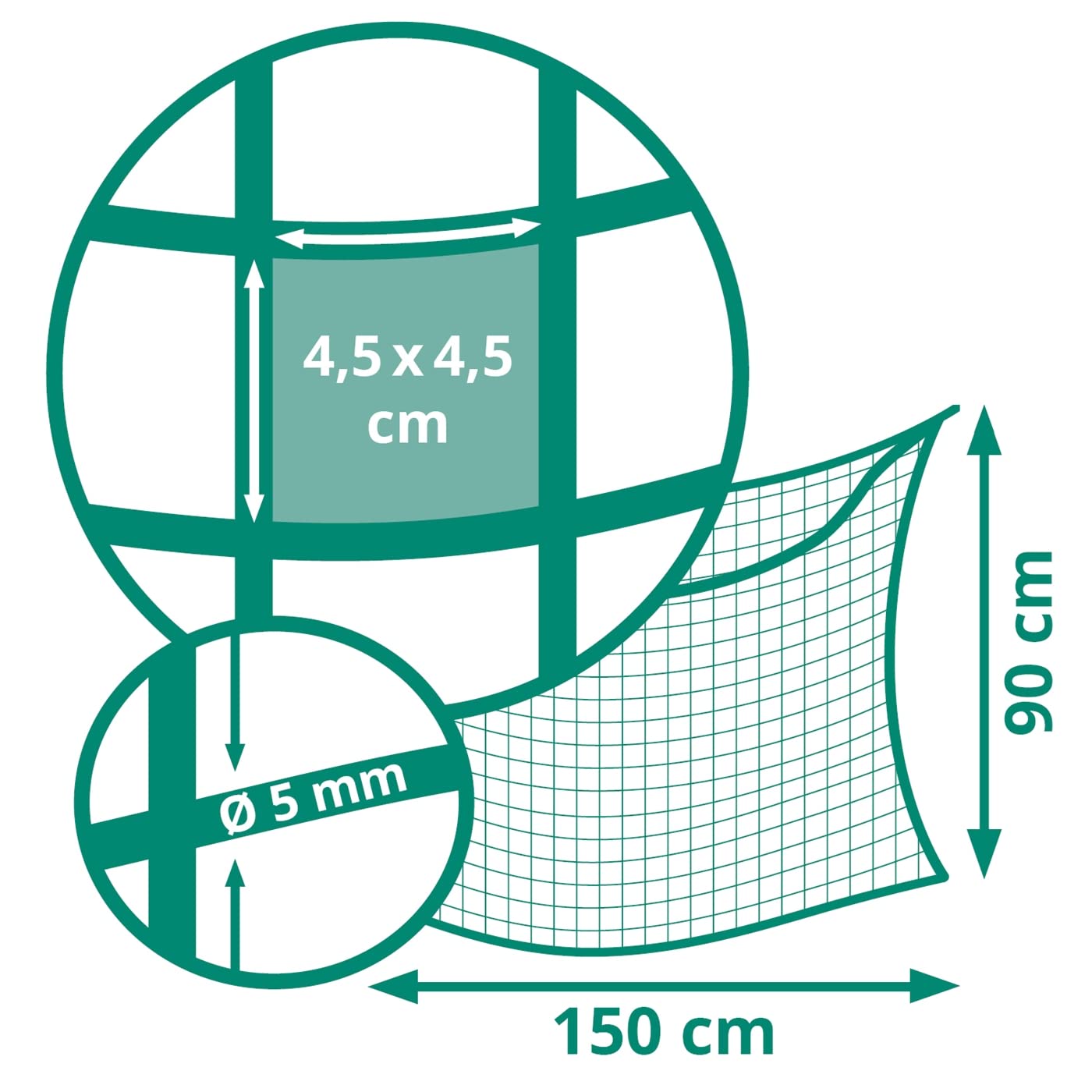 VOSS.farming Rechteckiges Heunetz, Heunetz-Tasche, 150x90cm, Maschenweite 4,5x4,5cm, Heusack, Heutasche, Futtersparnetz