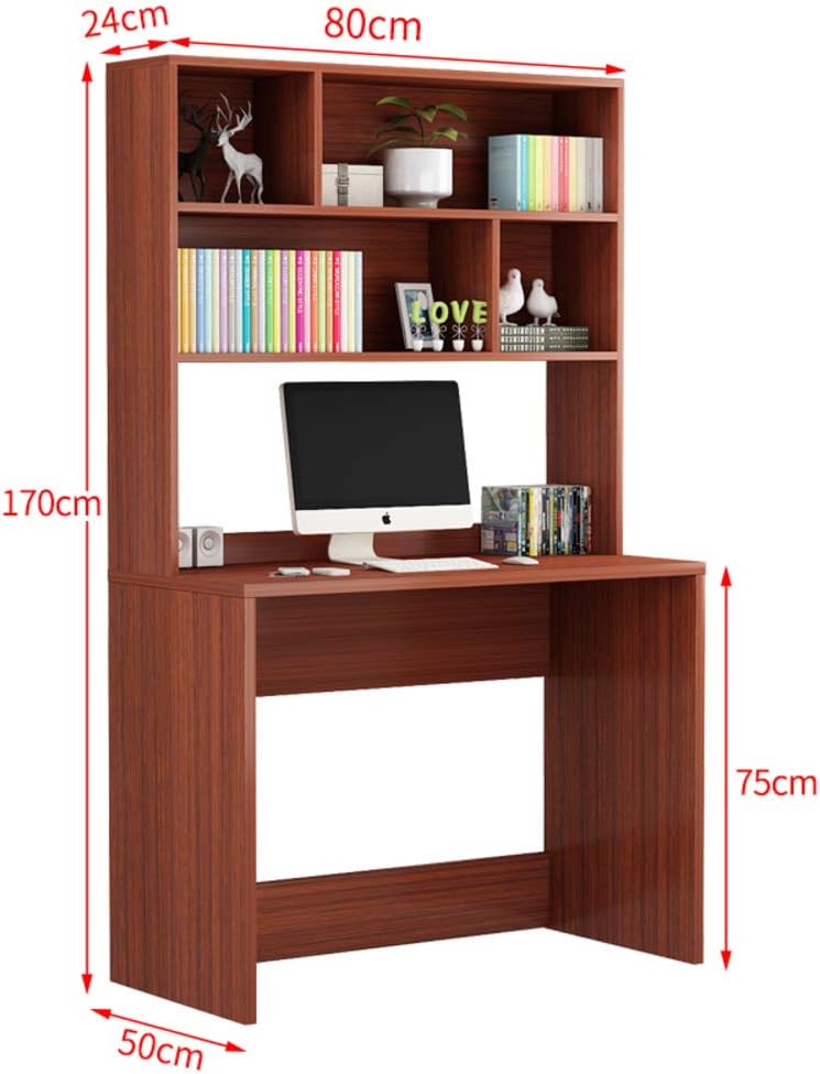 JiaQi Writing Computer Table With Bookshelf,computer Desk With Drawers,solid Wood Home Office Large Study Desk Multipurpose Workstation-h 80x50x170cm(31x20x67inch)
