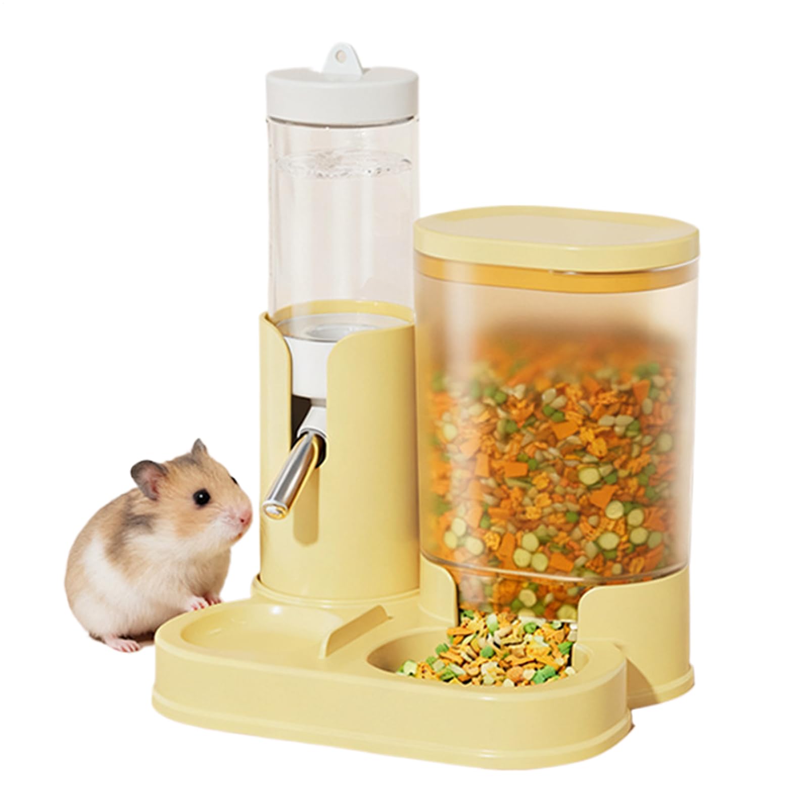 Zyntora Hamster Water Bottle and Feeder,Automatic Hamster Water Bottle with Food Feeder Bowl - Leakproof Detachable Cage Accessories for Pet Dwarf Gerbils Hedgehog Small Animals