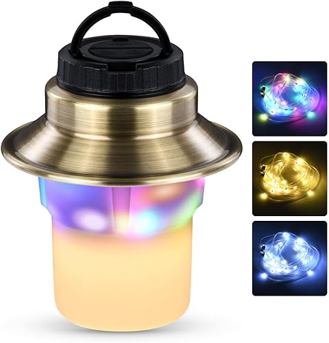 Luces LED recargables y linterna, lámpara impermeable con 5 modos de luces RGB, luz de tienda de campaña de brillo ajustable, linterna al aire libre