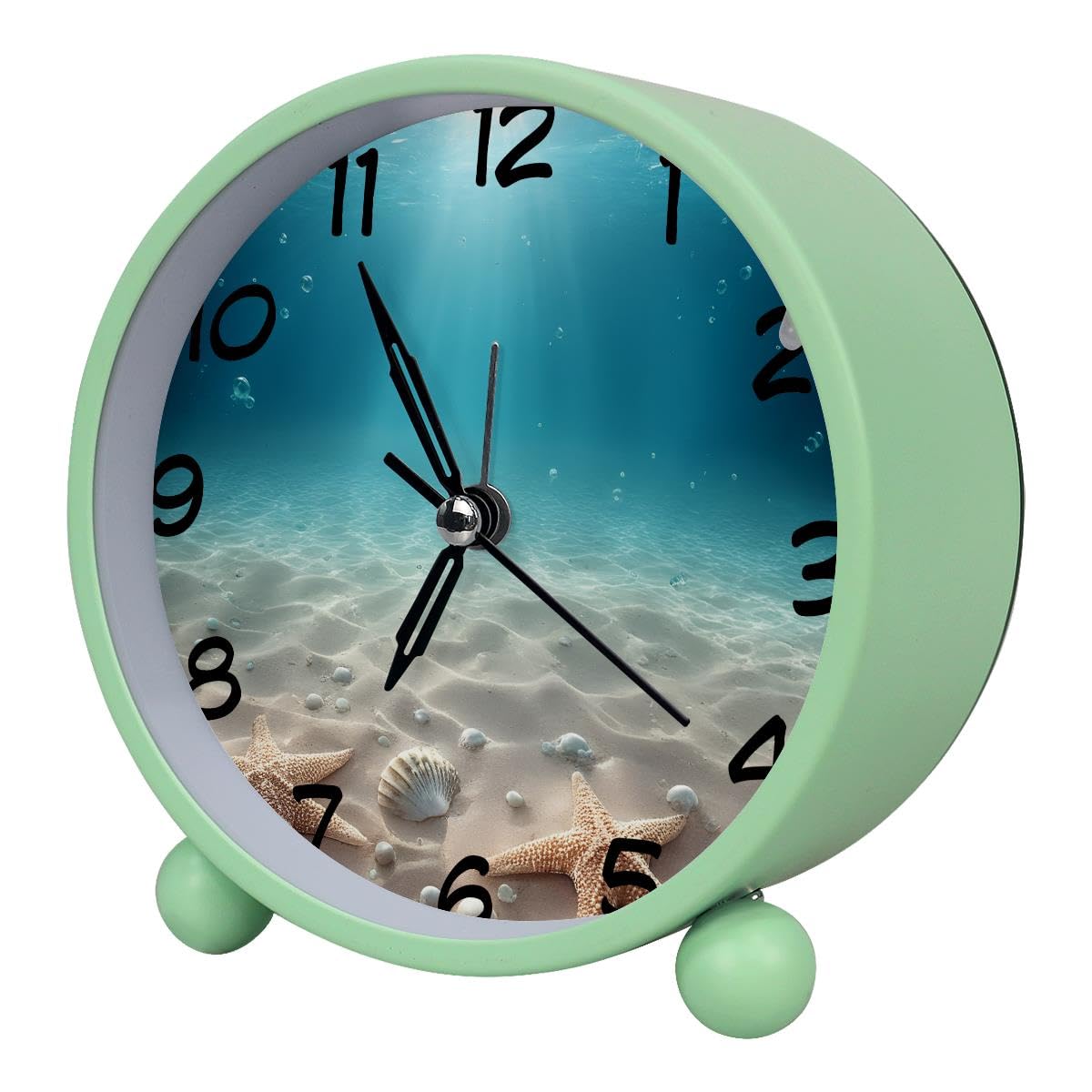 Luoweisi Analog Alarm Clock Underwater Starfish, Silent Non-Ticking with Night Light, Battery Operated, Round Desk Alarm Clock for Office, Bedroom, Elderly, Adults, Children, Student Gifts
