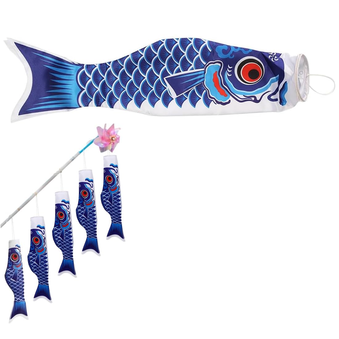 1 pièce de banderole de carpe japonaise, manche à air de carpe bleue, drapeau de voilier, décoration de jardin réaliste, drapeau de poisson, décoration murale colorée, moulin à vent de jardin