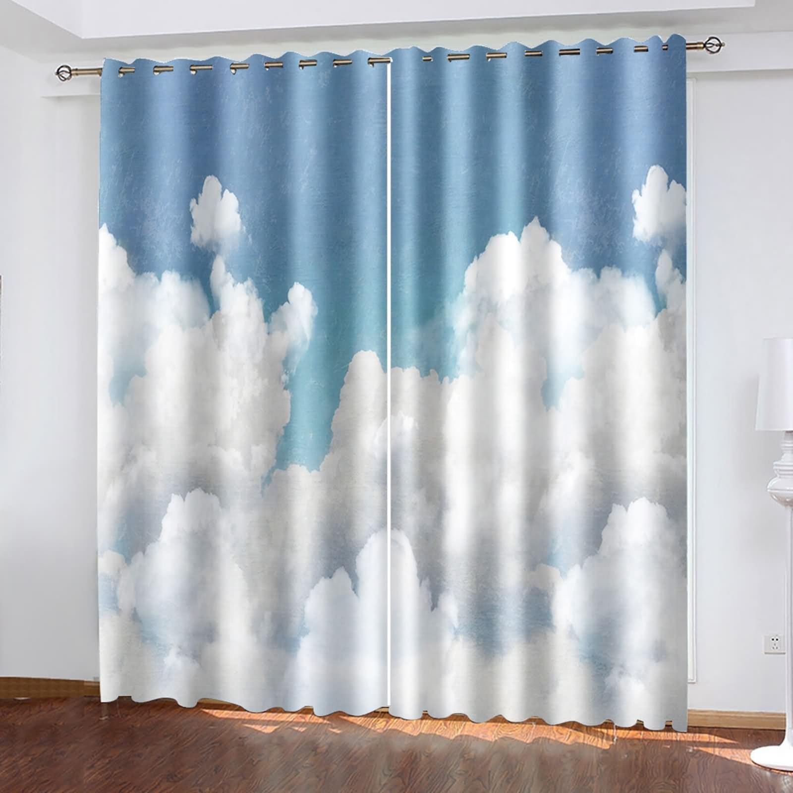 Rideau Salle de Bain Fenetre, Rideaux Cuisine Blanc Bleu Ciel et Nuages Polyester 2 Panneaux 428x274cm