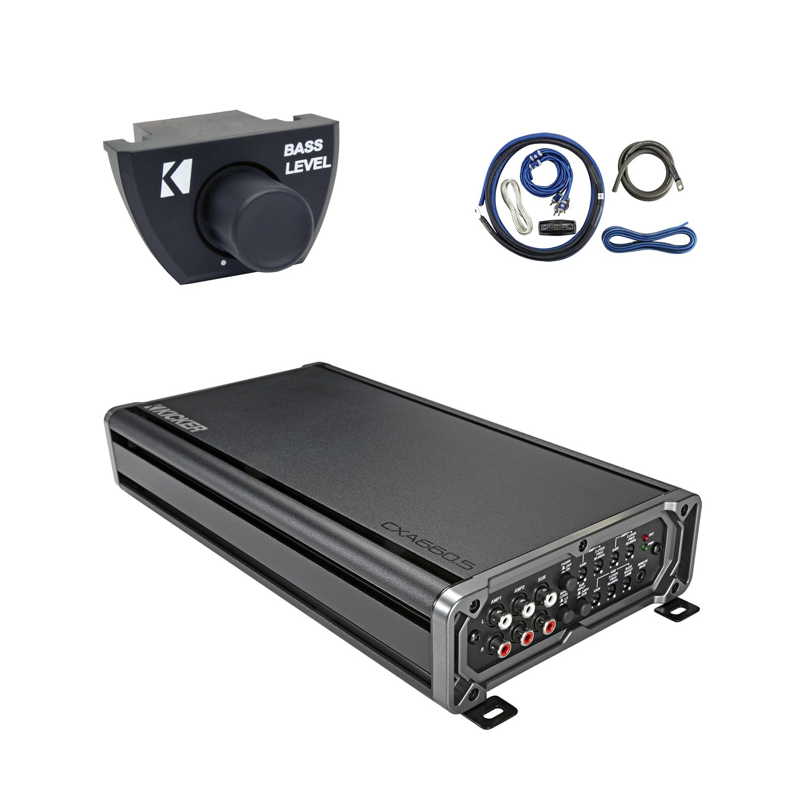 KICKER CXA660.5 4x90 Watt 4-Channel Full-Range Amplifier w/300-watt Class D Sub Channel with Remote and Wiring Install Kit