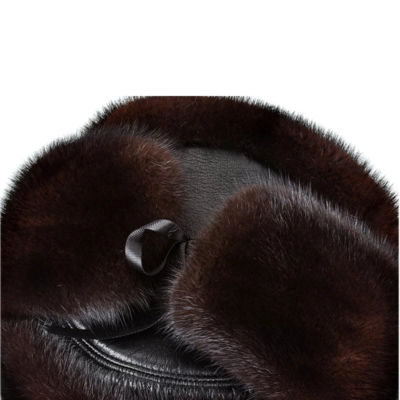 Zimowa gruba sztuczna czapka z futra rosyjskiego Czapka męska czarno-brązowa Ciepły Chapeau dla starszych mężczyzn Ciepła czapka zimowa, czarna-60CM,Black-60CM