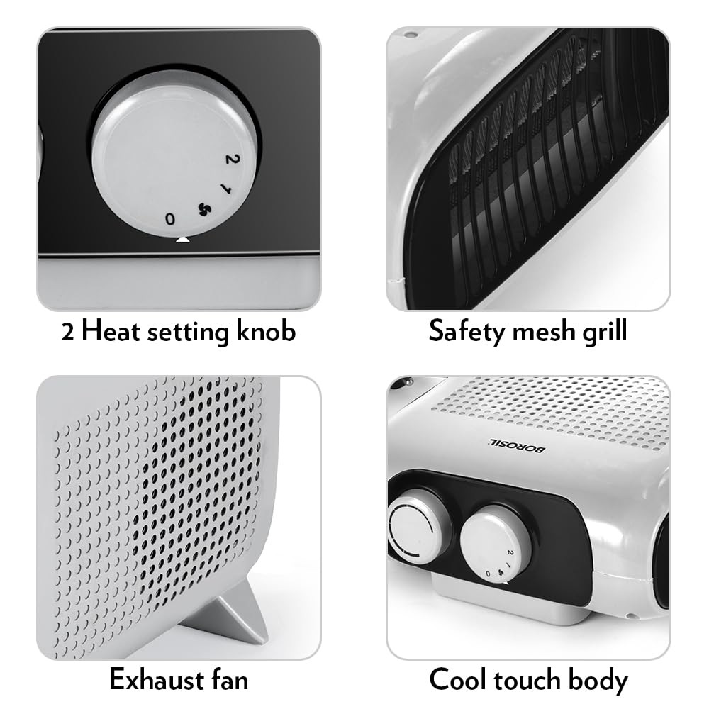 Borosil 2000W Novus Portable Electric Fan Room Heater (Made in India) | Variable Temperature Control, Horizontal & Vertical Placement | Room Heater Blower, Overheat Protection | 1 Year Warranty, Grey 3