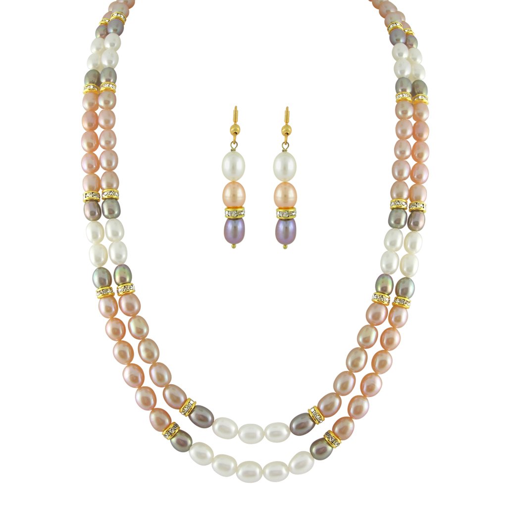 Pink & White Dual Line Pearl Set For Women/Girls | Eye Catchy Gorgeous Necklace Set For For Wedding,Parties | Pearl Set Gift To Women/Wife/Girl-image-40