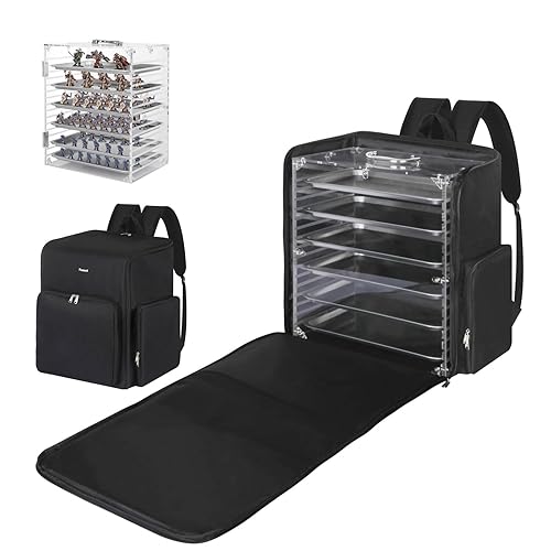 Famard Miniatures Storage Case with Backpack,Magnetic Wargame Miniature Army Carrying Case,Clear Acrylic Board Game Miniatures Display Case Compatible with Warhammer 40k - Standard with Backpack
