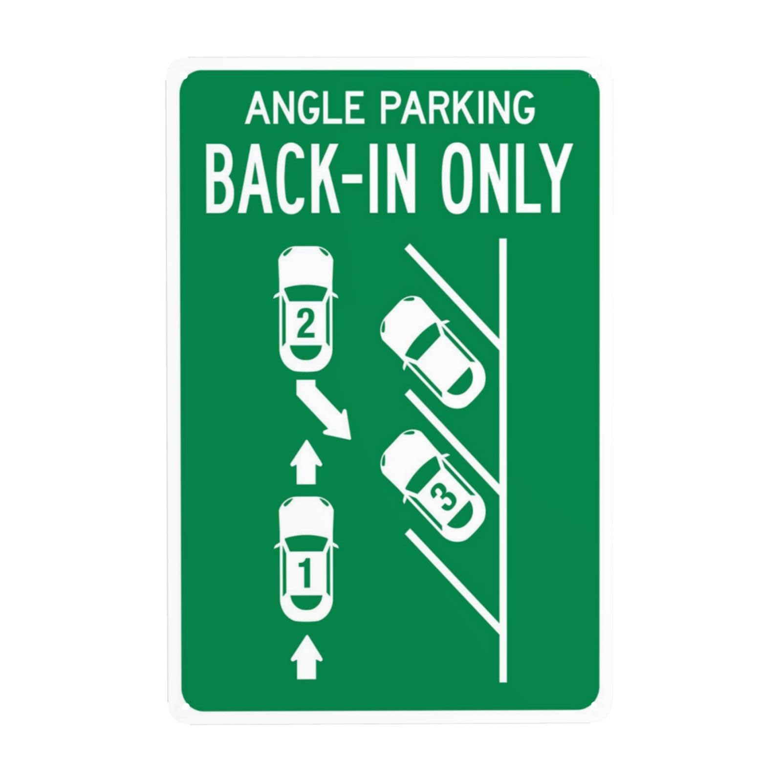 SMAZDFXX Angle Parking Back In Only Sign Metal Signs, Cautions Security Tin Sign, Parking Lot Safety Warning Posted Signs, Perfect for Street Business and Home Wall 5.5"x8"