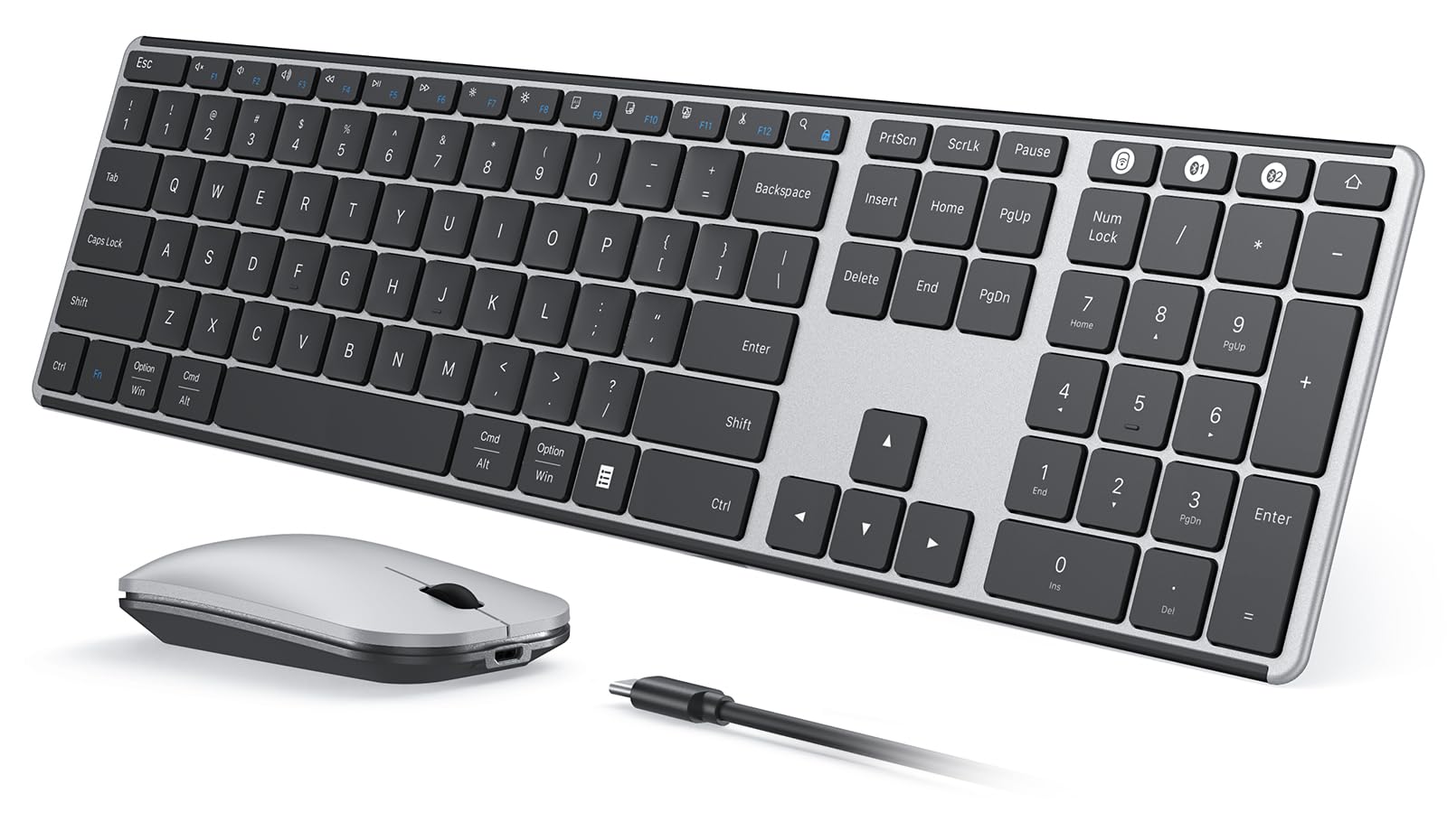 Photo 1 of seenda Wireless Bluetooth Keyboard and Mouse Combo, SKM64-3 Rechargeable Slim Quiet Keyboard Mouse, 3 Multi-Device Connection, Compatible for Windows 11/10 PC Laptop Mac MacBook iPad, Black Silver