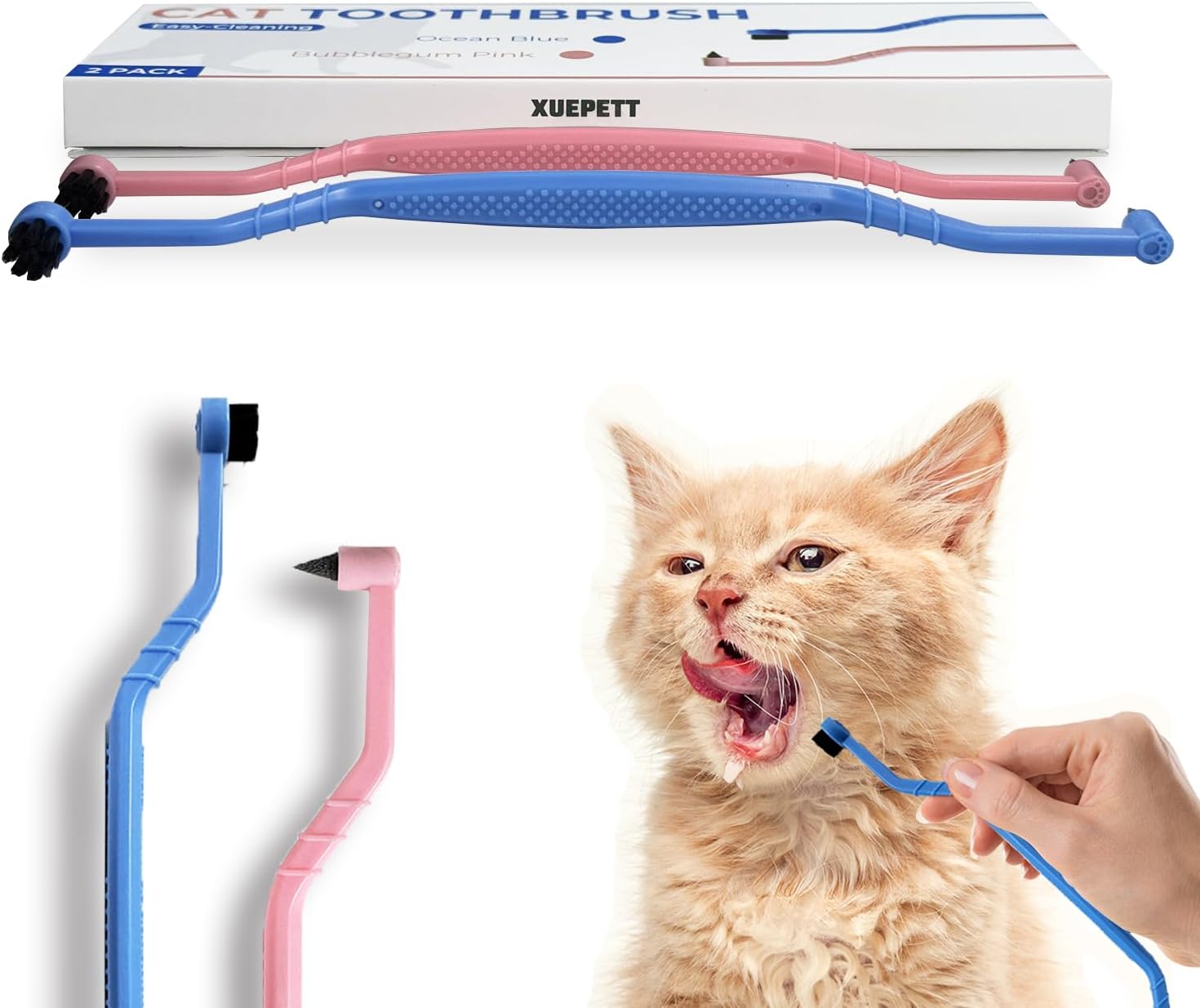RYERCAT Dual Sided Cat Toothbrush Kitten Toothbrush with