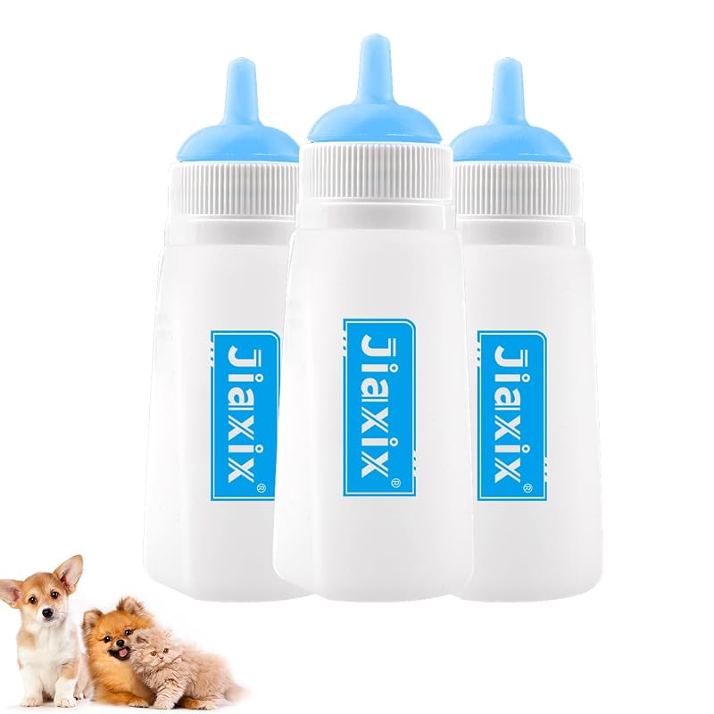 Kit de Mamadeira para Filhotes com Bico de Silicone Azul Grande Jiaxix, 75 mL, Pacote com 3