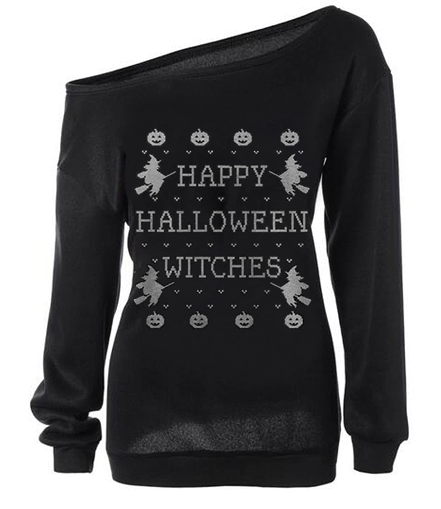 lymanchi Women Halloween Off Shoulder Sweatshirt Casual Loose Sexy Pullover Tops