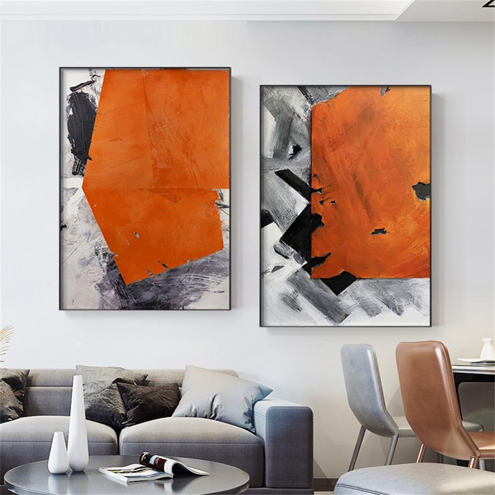 WUHBCZ Pictures,Modern Orange Abstract Wall Art Color Block Minimalist Canvas Painting Prints Nordic Living Room Decoration Pictures Wall Poster-50 * 60cm*2PCS (No Frame)
