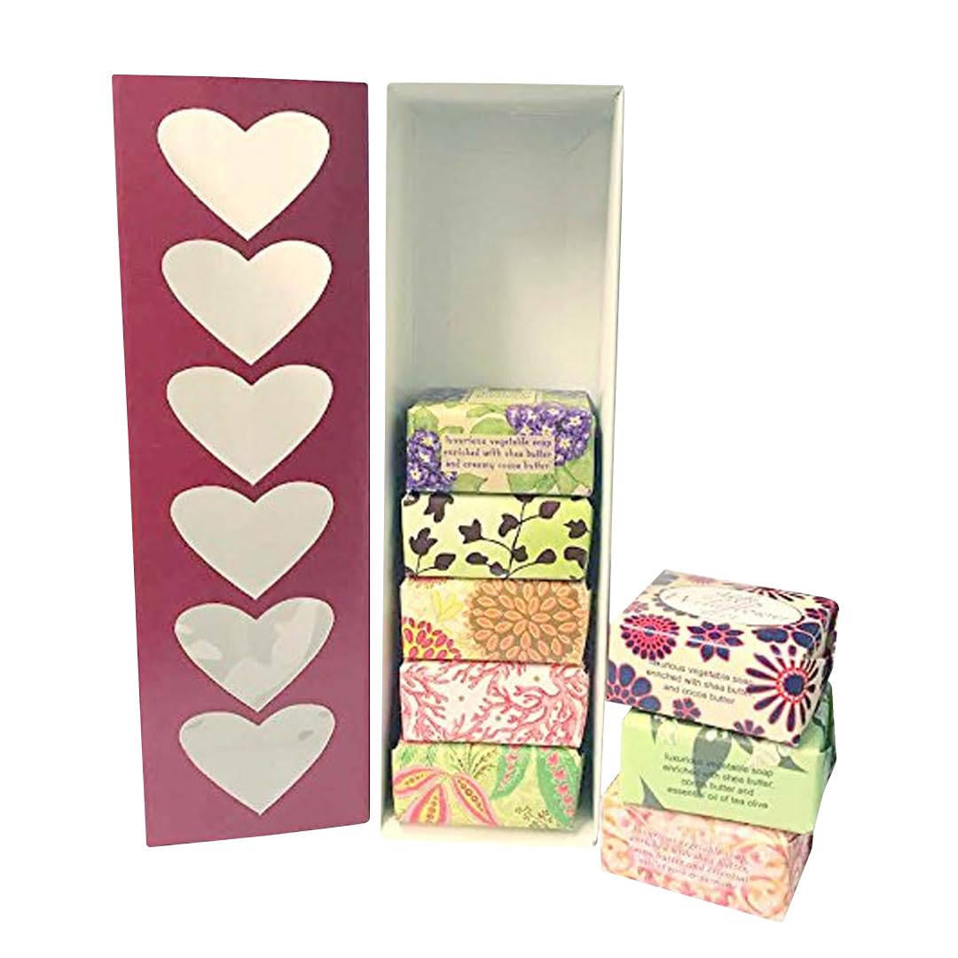 French Milled Botanical Soap Sampler Set- Individually Wrapped Vegetable-Based Mini Soaps with Essential Oils, Shea Butter, and Natural Extracts (Valentine's Day)