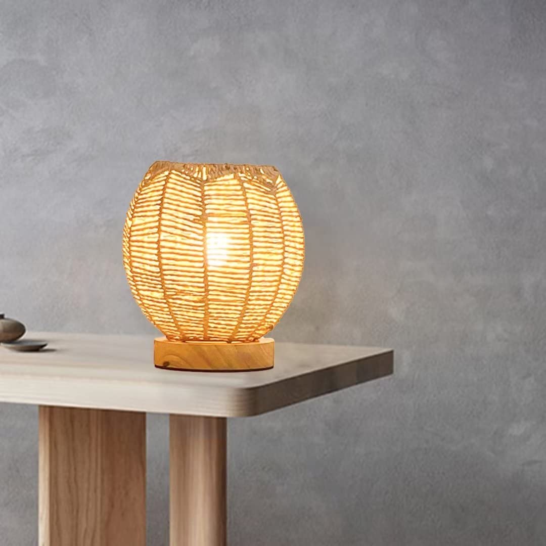DUNMW Imitation Hemp Rope Woven Table Lamp Night Light Wabi-Sabi Style Hemp Rope Retro Japanese Bedside Lamp Table Light Fixture Decorative Table Lighting for Bedroom, Living Room
