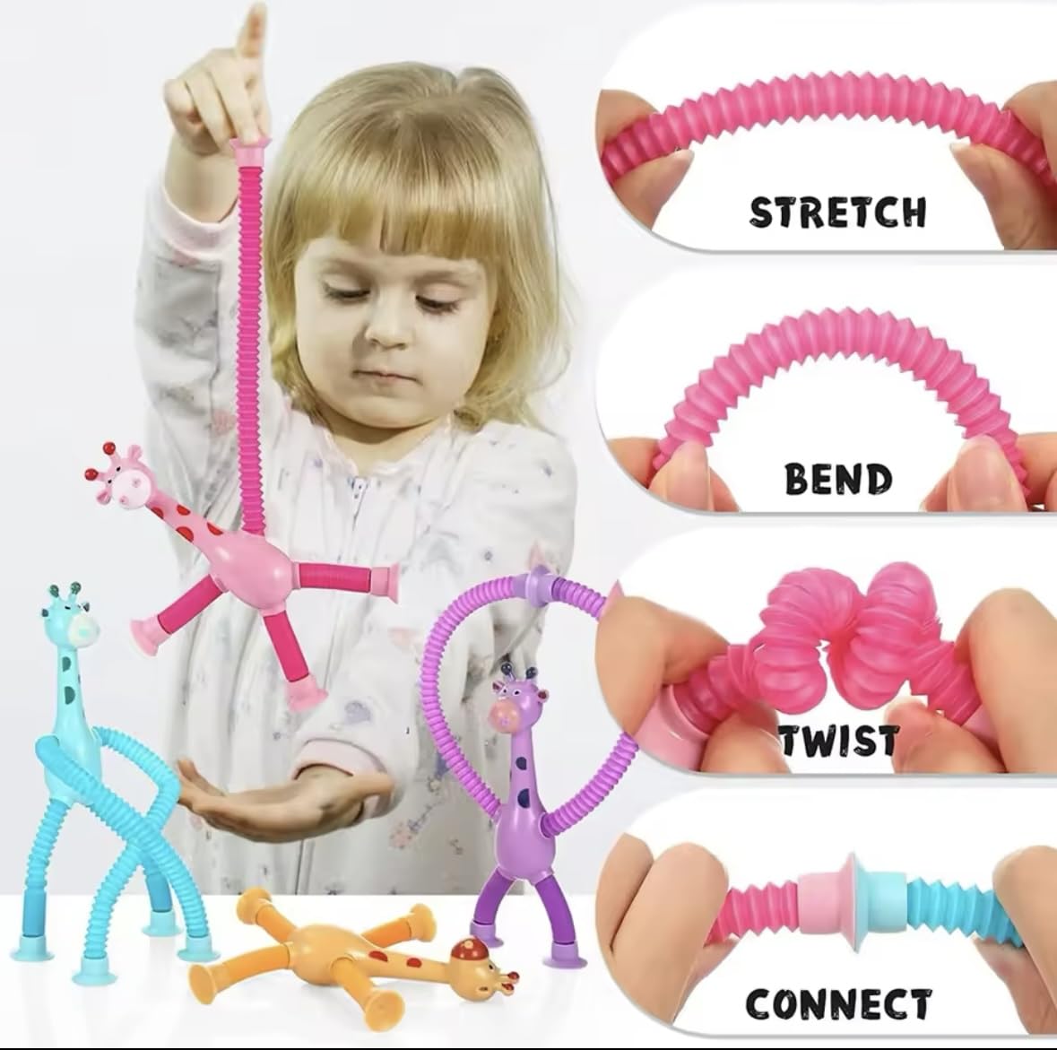 Ankirant 4 Pics Giraffe Telescopic Suction Cup Toys – Fun Travel Toys for Kids, Flight Games for Toddlers, Pull String Robot Light Tube for Boys & Girls, Unique Pop Tube Gift (Pack of 4) - Image 3 thumbnail