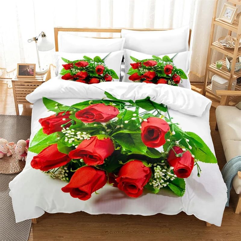 Parure de lit enfant 90x190 roses blanches en microfibre hypoallergénique anti-plis pour lit uni
