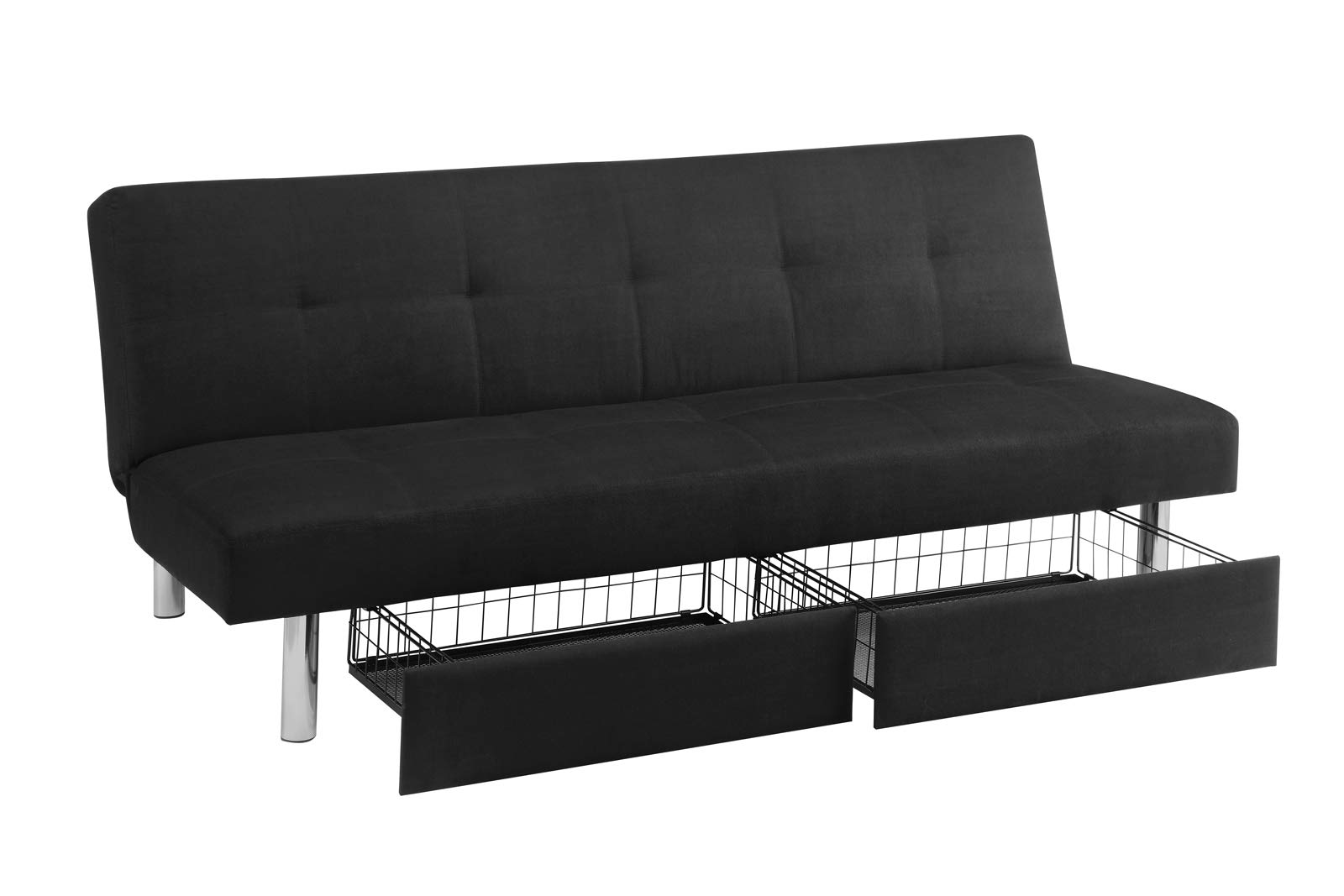 Amazon Com Dhp Sola Convertible Sofa Futon With Space Saving Storage Compartments Chrome Legs And Upholstered In Rich Black Microfiber Furniture Decor