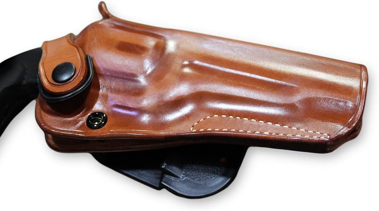 Masc OWB Leather Paddle Revolver Holster with Retention Strap, Fits Uberti 1875, Schofield No3 .38/45 5-inch, Right Hand Draw, Brown #5585#