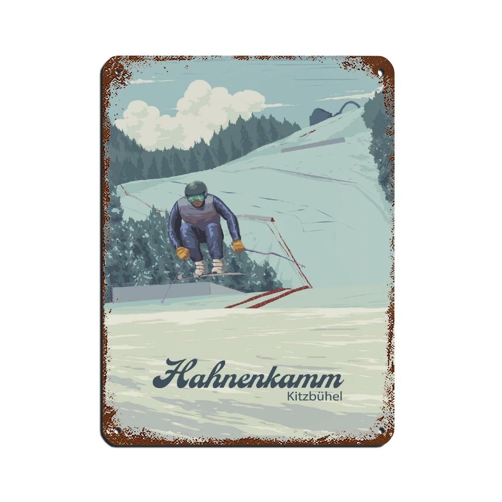 Plaque métal Kitzbuhel Hahnenkamm de qualité supérieure style rétro chic