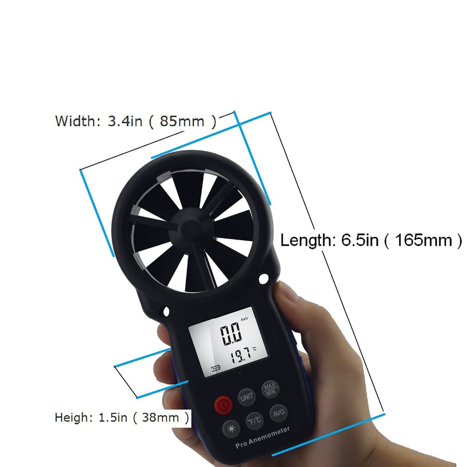 Anemómetro Digital para Medir La Temperatura De La Velocidad del Viento Y Anemómetro De Mano con Retroiluminación para El Pronóstico del Tiempo, Actividades Al Aire Libre, Vuelo con Drones