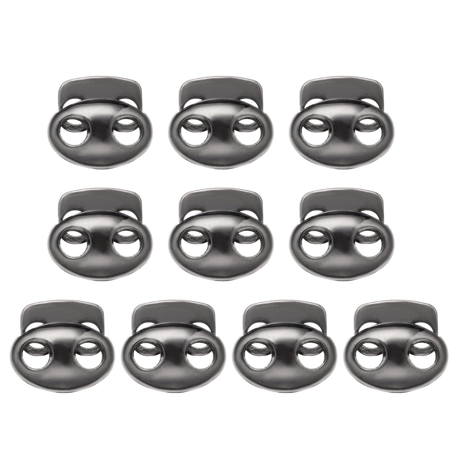 PATIKIL 0.7x0.5" Cord Locks, 10 Pack Double Hole Spring End Toggle Stopper for Drawstring Bag Shoelaces, Black