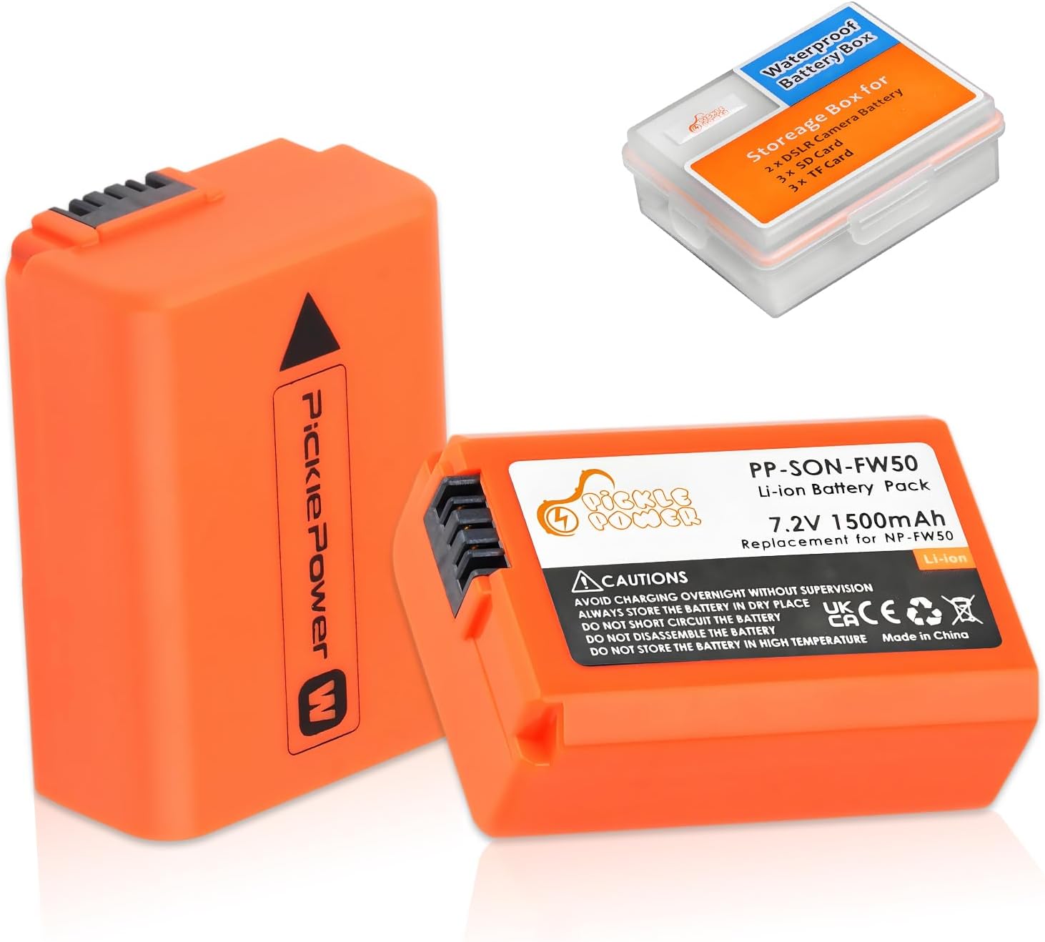 Pickle Power 1500mAh NP-FW50 Battery 2 Pack for Sony ZV-E10 A6500 A6400 A6300 A6000 A7 A7II A7RII A7SII A7S A7R A7R2 NEX-3 NEX-5 Cameras